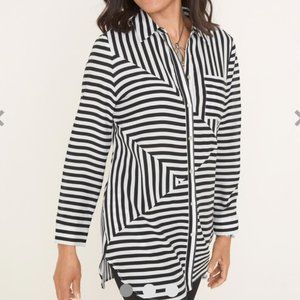 Chico's Splice Stripe Button Up Tunic Top w/ Pockets Size 1 Medium *See …